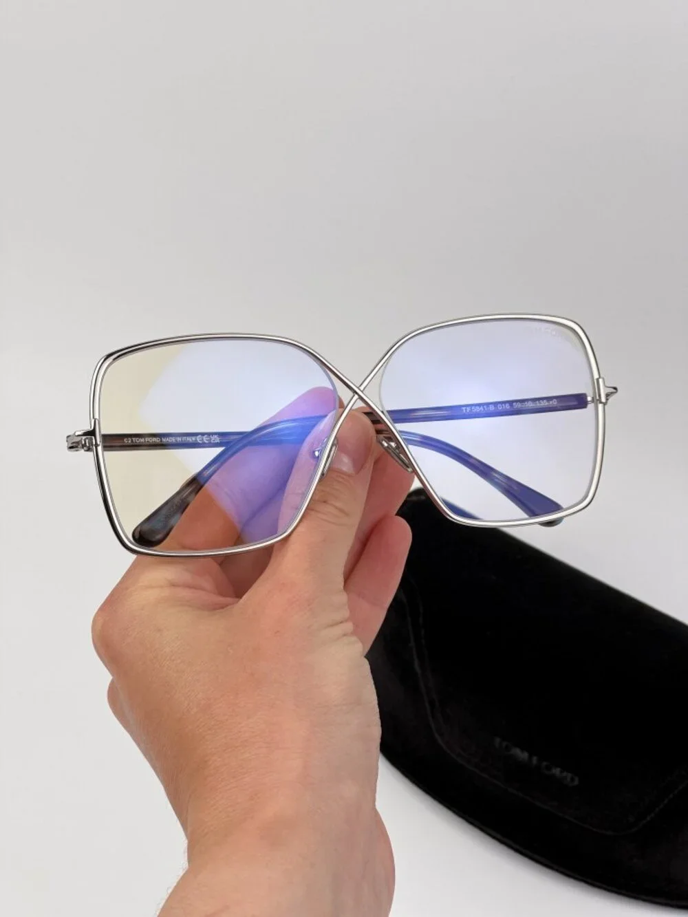 Tom Ford FT5841-B 016 Eyeglasses Palladium Oversized Butterfly Frame